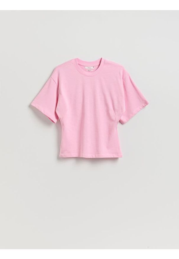 Reserved - Taliowany t-shirt - różowy. Kolor: różowy. Materiał: bawełna