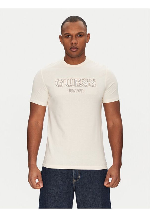 Guess T-Shirt M5GI07 I3Z14 Écru Slim Fit. Materiał: bawełna