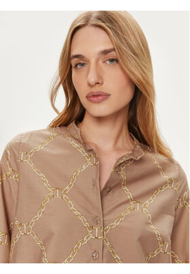 TwinSet - TWINSET Koszula 241TP2730 Beżowy Straight Fit. Kolor: beżowy. Materiał: bawełna