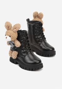 Born2be - Czarne Botki Typu Workery z Królikiem 3D Zozrise. Okazja: na co dzień. Kolor: czarny. Materiał: jeans. Styl: casual #4