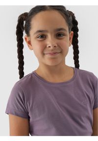 4f - 4F T-shirt gładki dziewczęcy - fioletowy 152 (11-12 lat). Okazja: na co dzień. Kolor: fioletowy. Materiał: bawełna, dzianina, jersey. Długość rękawa: krótki rękaw. Długość: krótkie. Wzór: gładki. Sezon: lato. Styl: casual, sportowy #1
