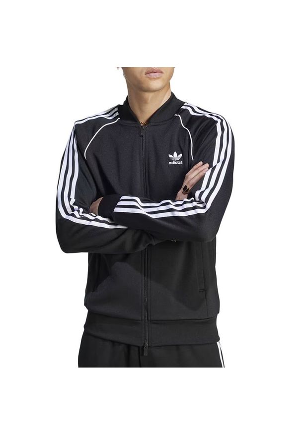 Adidas - Bluza adidas Originals Adicolor Classics SST Track IM4545 - czarna. Kolor: czarny. Materiał: bawełna, dresówka, poliester, tkanina. Wzór: paski, gładki. Styl: klasyczny