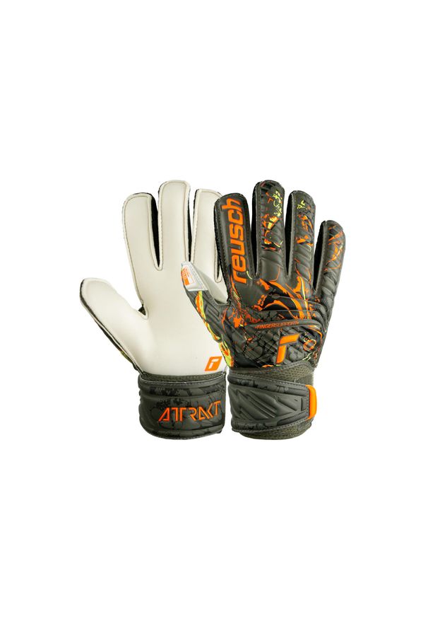 Dziecięce rękawice bramkarskie Reusch Attrakt Solid Finger Support. Kolor: zielony, pomarańczowy, wielokolorowy. Sport: piłka nożna
