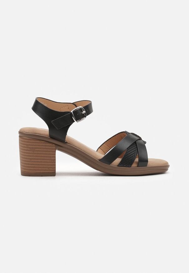 Born2be - Czarne Sandały na Słupku Zapinane przy Kostce Tinasana. Kolor: czarny. Sezon: lato. Obcas: na słupku. Styl: boho, elegancki