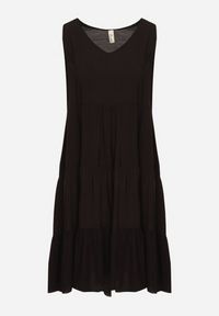 Born2be - Czarna Rozkloszowana Sukienka z Bawełny na Ramiączkach Zasea. Okazja: na randkę, na co dzień. Typ kołnierza: dekolt w kształcie V. Kolor: czarny. Materiał: bawełna. Długość rękawa: na ramiączkach. Styl: casual, elegancki #7