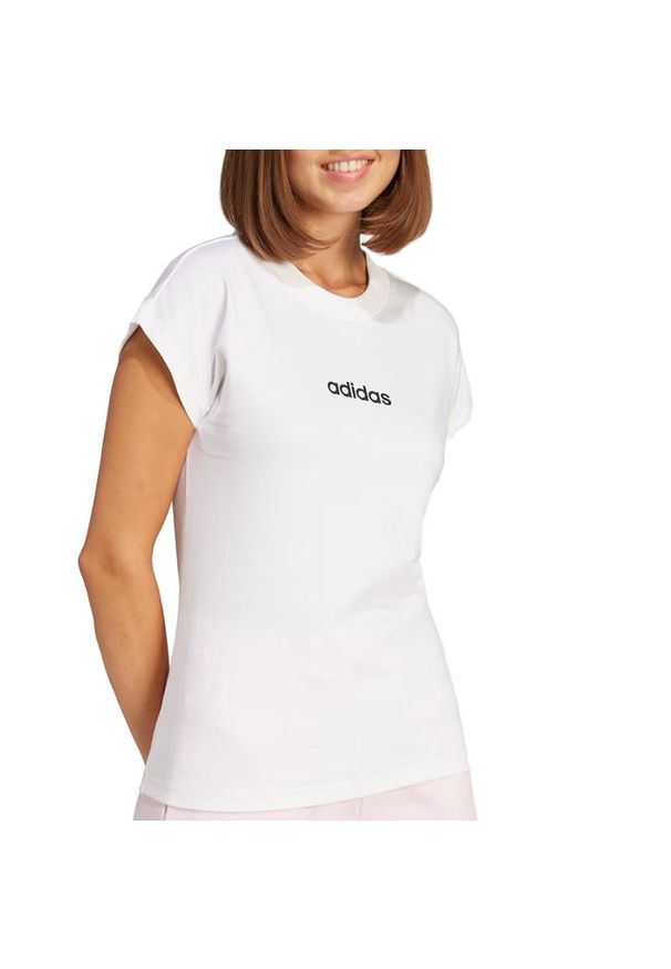 Adidas - Koszulka damska adidas Sportswear Linear JC8239 - biała. Kolor: biały. Materiał: bawełna. Długość rękawa: krótki rękaw. Długość: krótkie