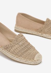 Born2be - Ciemnobeżowe Espadryle na Plecionej Podeszwie Necene. Nosek buta: okrągły. Zapięcie: bez zapięcia. Kolor: beżowy. Materiał: materiał. Wzór: aplikacja. Obcas: na płaskiej podeszwie #3