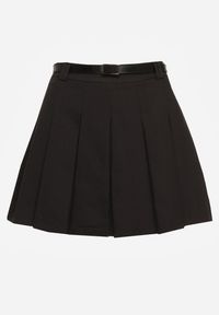 Renee - Czarne Spódnico-Spodenki High Waist z Plisowaniem Wykończone Paskiem Eviennes. Okazja: na co dzień. Stan: podwyższony. Kolor: czarny. Materiał: jedwab. Styl: casual, klasyczny #4