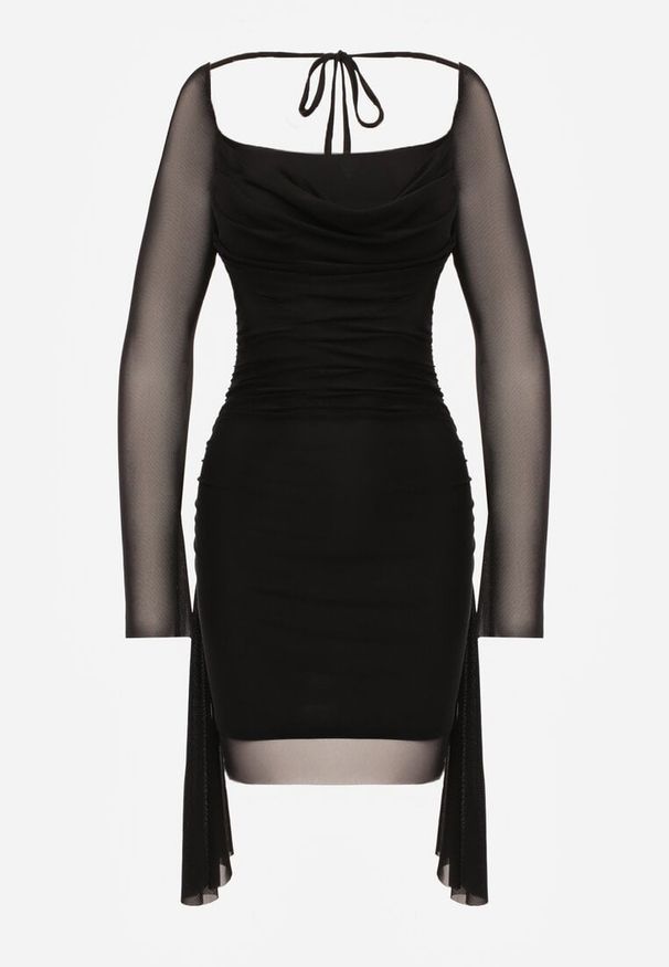 Renee - Czarna Sukienka VICES Bodycon z Siateczki z Wiązaniem na Plecach Urilryss. Kolor: czarny. Typ sukienki: bodycon