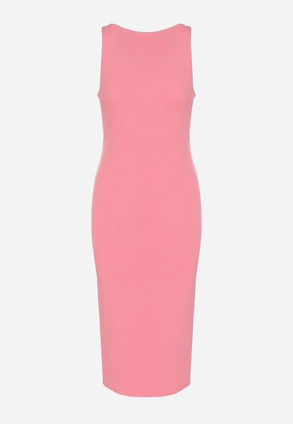 Born2be - Różowa Sukienka z Wiskozą o Dopasowanym Kroju z Rozcięciem z Tyłu Denama. Okazja: na co dzień. Kolor: różowy. Materiał: wiskoza. Styl: casual, elegancki, klasyczny