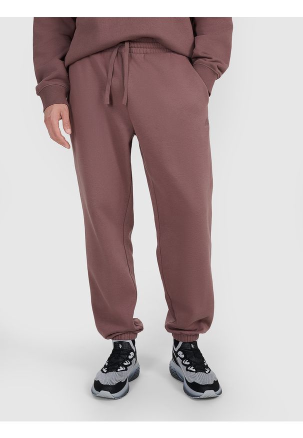 4f - 4F Spodnie dresowe joggery męskie - brązowe L. Kolor: brązowy. Materiał: dresówka. Wzór: gładki, ze splotem