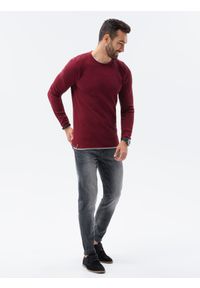 Ombre Clothing - Sweter męski E121 - bordowy - XXL. Okazja: na co dzień. Kolor: czerwony. Materiał: bawełna. Styl: casual, klasyczny, elegancki #3
