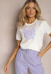 Renee - Biała Bluzka z Wiskozy Ozdobiona Cekinami i Kryształkami Chaina. Kolor: biały. Materiał: wiskoza. Wzór: aplikacja. Sezon: lato #4