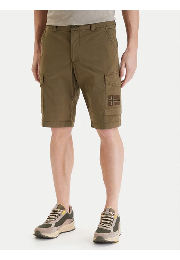 Napapijri Szorty materiałowe N-Horton NP0A4HOS Khaki Regular Fit. Kolor: brązowy. Materiał: bawełna