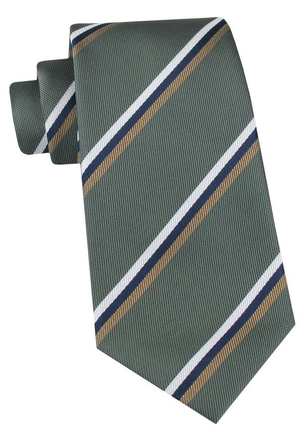 Klasyczny Krawat Klubowy - Alties - w Prążek, Stonowana Zieleń. Materiał: tkanina. Wzór: prążki. Styl: klasyczny