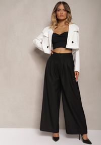 Renee - Czarne Eleganckie Spodnie High Waist o Szerokim Kroju z Dodatkiem Wiskozy Irelivia. Okazja: na spotkanie biznesowe, do pracy. Stan: podwyższony. Kolor: czarny. Materiał: wiskoza. Styl: elegancki