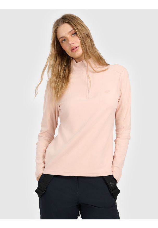 4f - 4F Bielizna termiczna polarowa (góra) damska - beżowa L. Typ kołnierza: kołnierzyk stójkowy. Kolor: beżowy. Materiał: polar. Sezon: zima. Sport: turystyka piesza