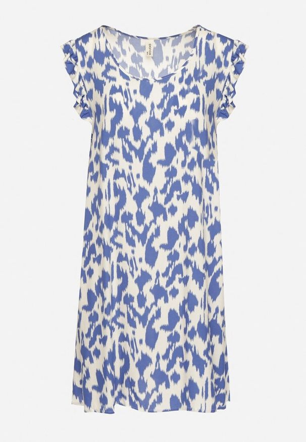 Born2be - Niebieska Sukienka z Bawełny o Rozkloszowanym Kroju z Falbankami Zamiast Rękawów Jenalinea. Okazja: na co dzień. Typ kołnierza: kołnierz z falbankami. Kolor: niebieski. Materiał: bawełna. Typ sukienki: rozkloszowane. Styl: elegancki, casual