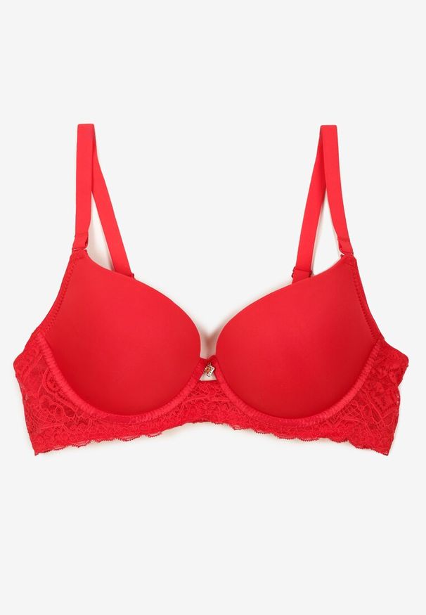 Renee - Czerwony Biustonosz Full Cup z Efektem Push-Up Zdobiony Koronką Militi. Kolor: czerwony. Materiał: koronka. Rodzaj stanika: push-up. Wzór: aplikacja, koronka