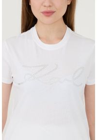 Karl Lagerfeld - KARL LAGERFELD Biały damski t-shirt Rhinestone Logo, Rozmiar S. Kolor: biały #7