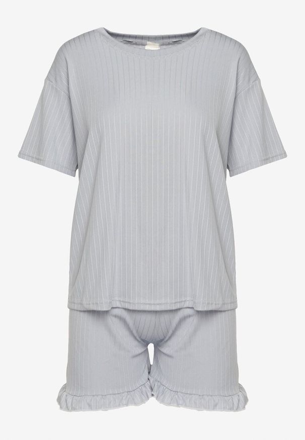 Born2be - Szary Komplet Piżamowy 2-częściowy Zanina. Kolor: szary. Materiał: dzianina, prążkowany. Długość: krótkie