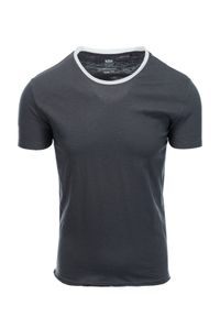 Ombre Clothing - T-shirt męski bawełniany - grafitowy V7 S1385 - XXL. Kolor: szary. Materiał: bawełna. Styl: klasyczny #3
