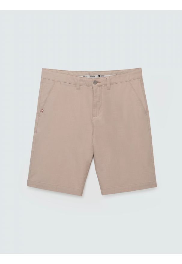 Big-Star - Szorty męskie chinosy jasnobeżowe Rossino 800. Okazja: na co dzień. Kolor: beżowy. Materiał: bawełna, elastan, tkanina. Sezon: lato. Styl: casual, klasyczny, elegancki