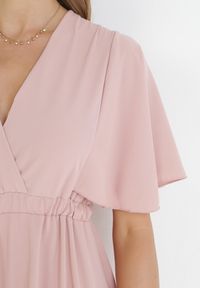 Born2be - Ciemnoróżowa Rozkloszowana Sukienka Midi z Kopertowym Dekoltem i Gumką w Talii Muntani. Kolor: różowy. Długość rękawa: krótki rękaw. Typ sukienki: kopertowe. Długość: midi #3