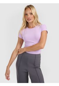 4f - 4F T-shirt slim gładki damski - fioletowy XS. Kolor: fioletowy. Wzór: gładki #1