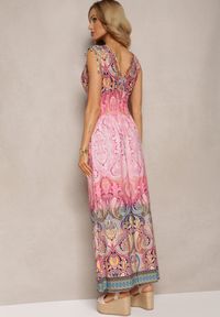 Renee - Jasnoróżowa Sukienka z Mozaikowym Wzorem Boho Gumką w Pasie i Sznurkami na Ramionach Ainervea. Kolor: różowy. Materiał: tkanina. Sezon: lato. Styl: boho #3