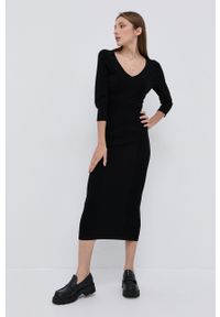 TwinSet - Twinset - Sukienka. Kolor: czarny. Materiał: dzianina. Wzór: gładki. Typ sukienki: dopasowane #1