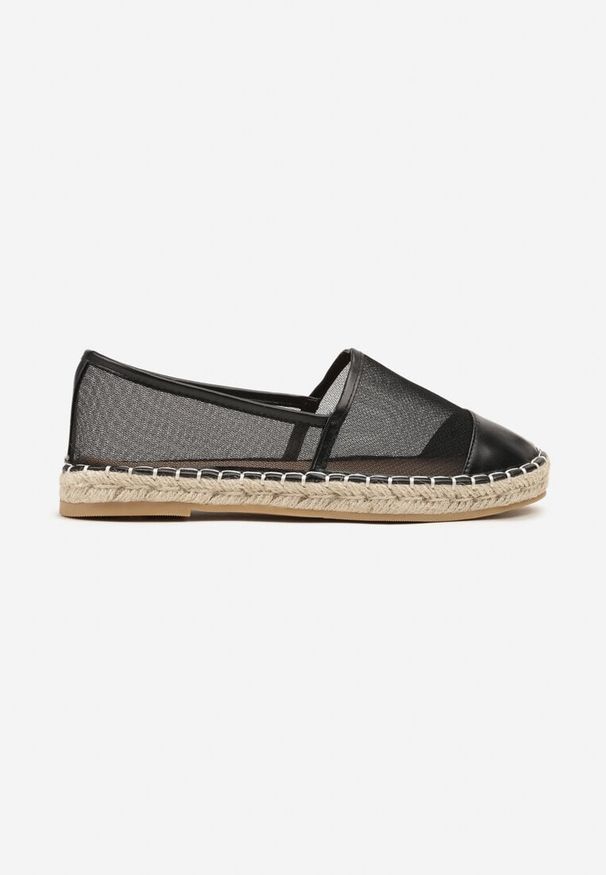 Born2be - Czarne Siateczkowe Espadryle na Podeszwie z Plecionki Follmiriela. Okazja: na co dzień, na spotkanie biznesowe, do pracy, na spacer. Kolor: czarny. Materiał: materiał. Wzór: kwiaty. Sezon: lato. Styl: klasyczny, elegancki, biznesowy, casual