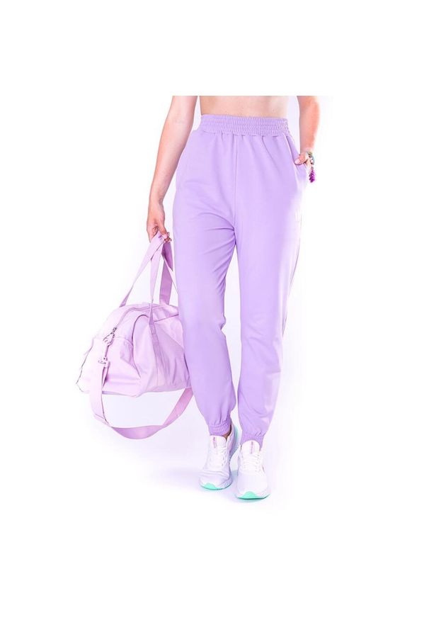 2SkIN - Spodnie dresowe z wysokim stanem damskie 2skin DEEP LILA. Stan: podwyższony. Kolor: fioletowy, różowy, wielokolorowy. Materiał: bawełna, elastan. Sport: fitness