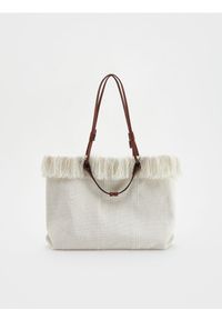 Reserved - Torebka shopper z frędzlami - złamana biel. Dodatki: z frędzlami #1