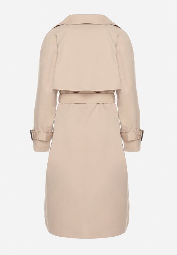 Born2be - Beżowy Płaszcz w Stylu Trencza Ozdobiony Paskiem z Klamrą Ninellira. Kolor: beżowy. Materiał: jeans. Długość rękawa: długi rękaw. Długość: długie. Wzór: aplikacja. Styl: elegancki, klasyczny
