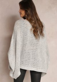 Renee - Szary Luźny Sweter Dzianinowy w Stylu Ponczo Nattava. Okazja: na co dzień. Typ kołnierza: dekolt w łódkę. Kolor: szary. Materiał: dzianina. Styl: wizytowy, elegancki, casual