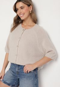 Born2be - Jasnobeżowy Kardigan z Wełną z Rękawami Długości 3/4 Iffolara. Okazja: na co dzień. Kolor: beżowy. Materiał: wełna. Styl: klasyczny, elegancki, casual #7