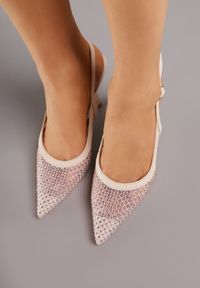 Born2be - Beżowe Sandały na Szpilce Bez Pięty Ozdobione Siateczką i Cyrkoniami Nemelana. Zapięcie: sprzączka. Kolor: beżowy. Materiał: jeans. Wzór: aplikacja. Sezon: lato. Obcas: na szpilce #6