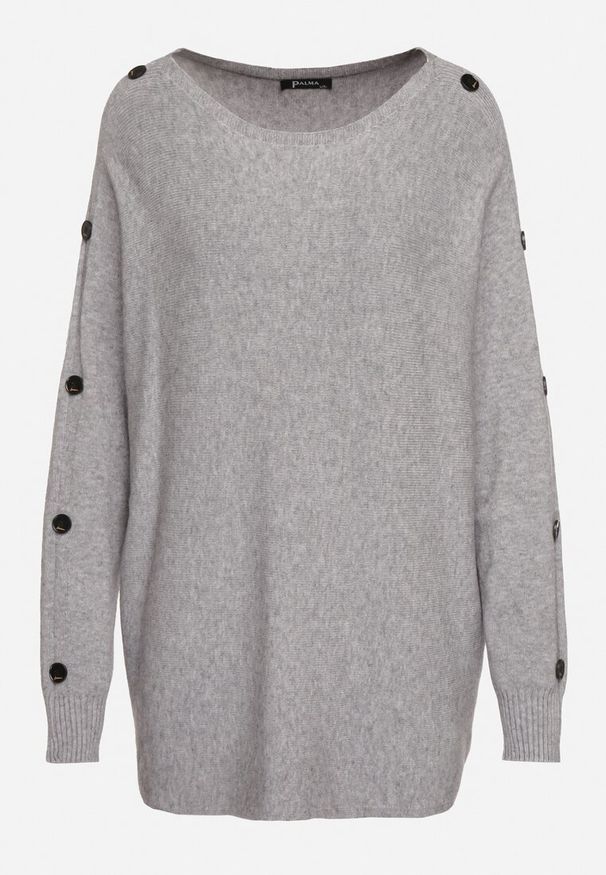 Born2be - Szary Sweter z Dodatkiem Bawełny i Wiskozy z Guzikami na Rękawach Ciasine. Okazja: na co dzień. Kolekcja: plus size. Kolor: szary. Materiał: wiskoza, bawełna. Długość rękawa: długi rękaw. Długość: długie. Styl: casual