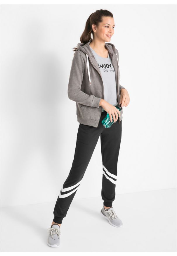 bonprix - Spodnie dresowe z paskami. Kolor: czarny. Materiał: dresówka. Styl: sportowy