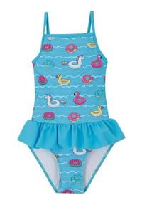Kostium kąpielowy dziewczęcy bonprix jasnoniebieski. Kolor: fioletowy. Wzór: nadruk #1