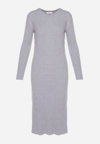 Born2be - Szara Sukienka Sweterkowa z Wiskozą Ozdobiona z Boku Rozcięciami Ninnoriel. Okazja: na co dzień. Kolor: szary. Materiał: wiskoza. Wzór: aplikacja. Typ sukienki: proste. Styl: klasyczny, casual, elegancki #4