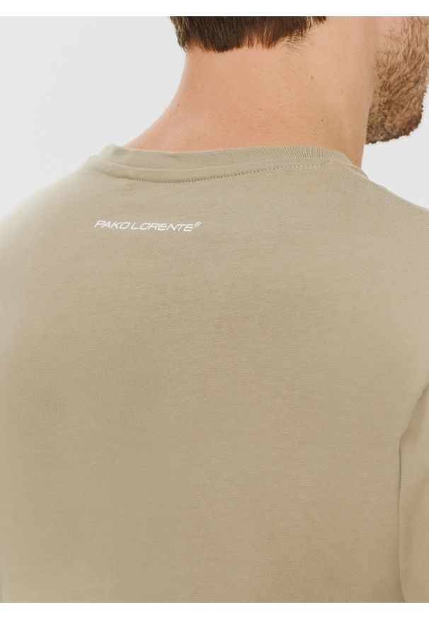 Pako Lorente - PAKO LORENTE – Bawełniany beżowy t-shirt z okrągłym dekoltem. Okazja: na co dzień. Kolor: czerwony, beżowy. Materiał: bawełna. Styl: casual