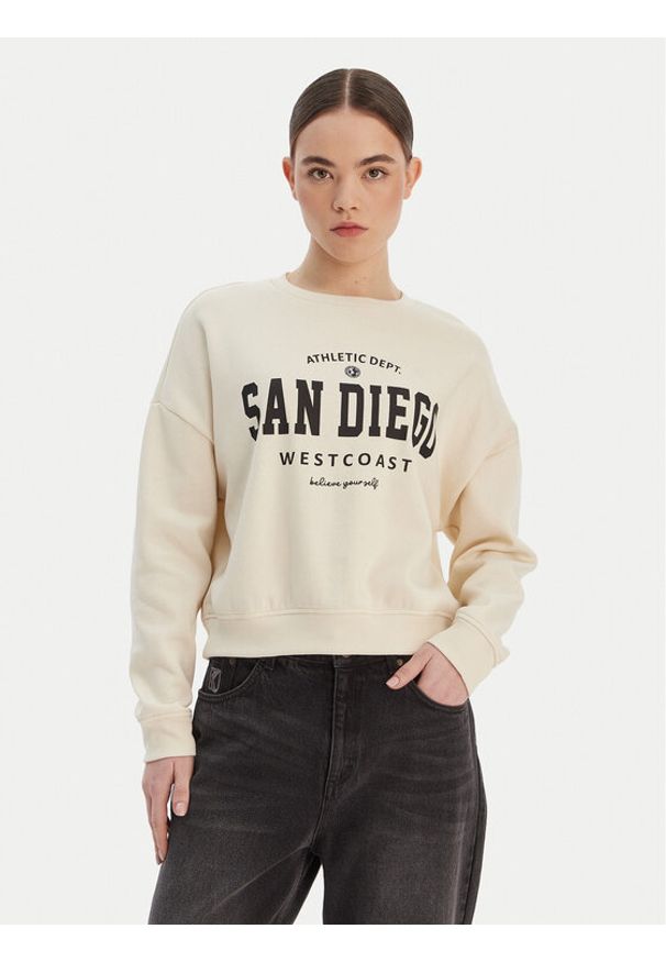 only - ONLY Bluza 15254183 Beżowy Loose Fit. Kolor: beżowy. Materiał: bawełna