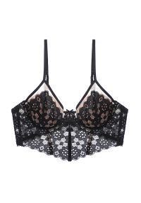 Intica - Braletka push-up z koronki elegancka biustonosz na co dzień Eliza. Kolor: czarny. Materiał: koronka. Rodzaj stanika: push-up. Wzór: koronka