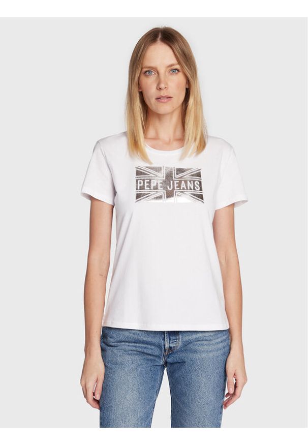 Pepe Jeans T-Shirt Pearl PL505222 Biały Regular Fit. Kolor: biały. Materiał: bawełna