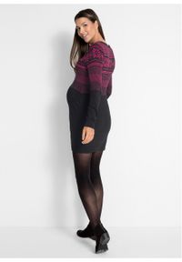 Sukienka dzianinowa z norweskim wzorem bonprix czarno-ciemnoróżowy wzorzysty. Kolekcja: moda ciążowa. Kolor: czarny. Materiał: poliamid, dzianina, materiał, wiskoza. Wzór: prążki, aplikacja #5