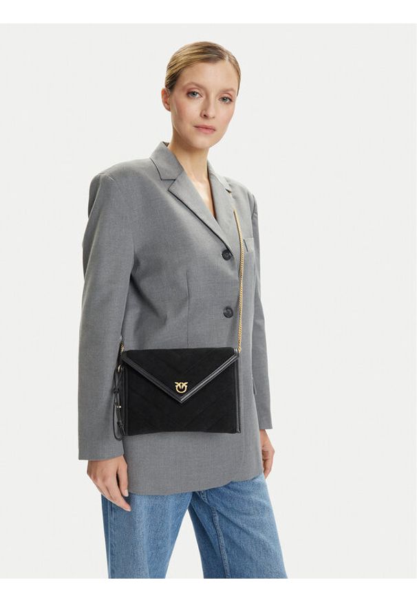 Pinko - PINKO Torebka Flat Purse Handle AI 25-26 PCPL 104820 A2JH Czarny. Kolor: czarny. Materiał: skórzane, zamszowe