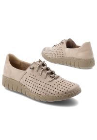 Półbuty damskie Wasak, skóra naturalna perforowana cholewka sznurowany fason elastyczna lekka podeszwa okrągły nosek, beżowe, 0810. Okazja: na co dzień. Nosek buta: okrągły. Zapięcie: sznurówki. Kolor: beżowy. Materiał: skóra. Szerokość cholewki: normalna. Styl: casual, klasyczny #2