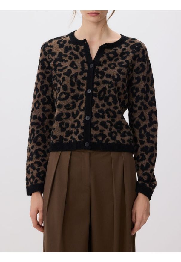 Reserved - Kardigan w panterkę - wielobarwny. Materiał: dzianina, wełna. Wzór: motyw zwierzęcy